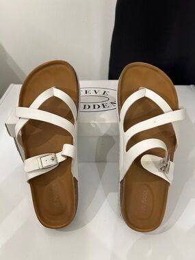 Steve Madden White Multi-Strap Buckle Slide Sandals